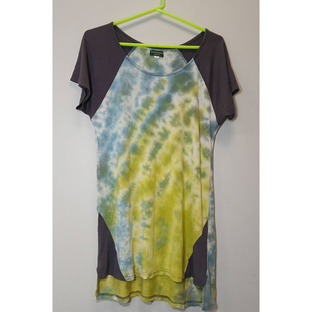 Kathmandu womens large green top tunic tie dye shirt hippie boho